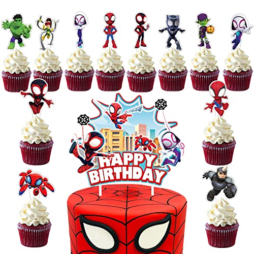25Pcs Spidey Cupcake Toppers And Cake Topper For Birthday Party Cake Decorations Children Party #TOP19