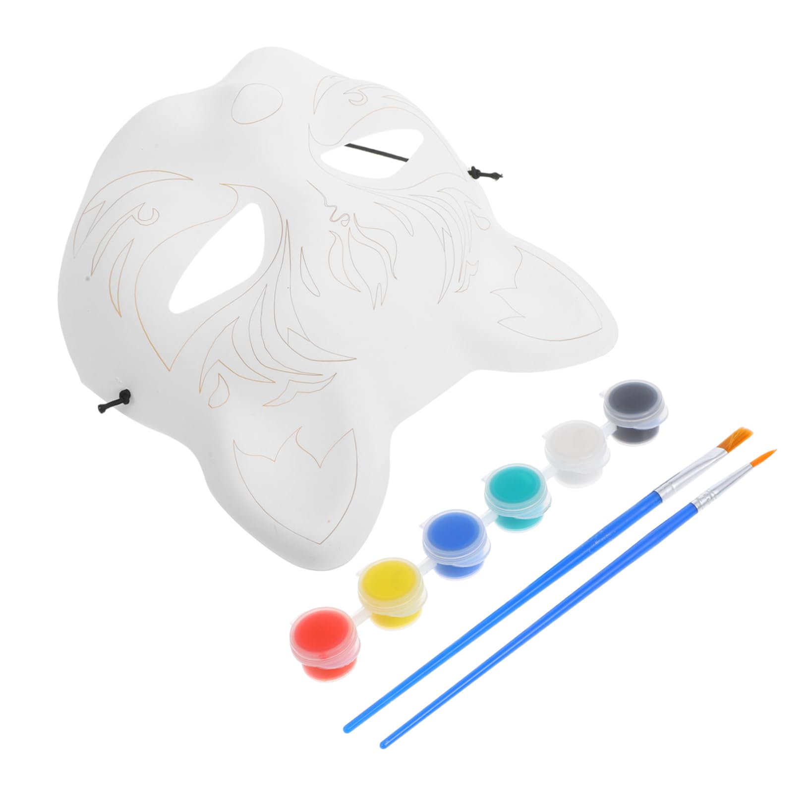 Cabilock 1set Paintable Cat Mask Kit Blank White Animal Mask for Cosplay Arts Crafts Halloween Parties Includes Colors of Paint and Brushes for Creative Projects