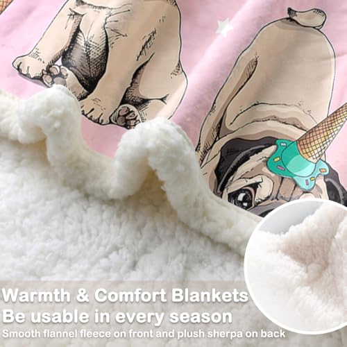 Sleepwish STR0116659043 Pink Pug Blankets For Kids Girls Puppy Dog Fleece Sherpa Blanket Fuzzy Blanket With Pug Dogs Pug Fluffy Blankets Warm Plush Throw Blankets Unicorn Pug Gifts thumb #3