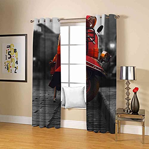 Rideaux occultants 100% polyester imprimé 3D tramway rouge à oeillets - 3