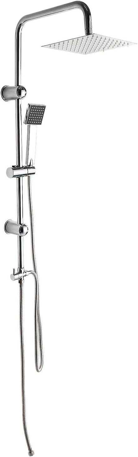 YORKING Shower Riser Kit Mixer Twin Head Set Bathroom Square with Handheld and 8'' Overhead Adjustable Rainfall Taps Hose Chrome Plated (RCS-78)