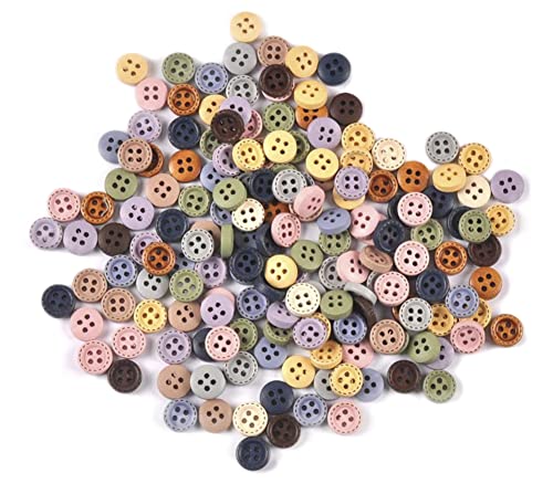 MAHAVIMOKSA 100pcs 10mm Assorted Morandi Colors 4 Holes Round Wood Buttons with Dotted Line for Crafts Sewing DIY Painting Ornament Decoration