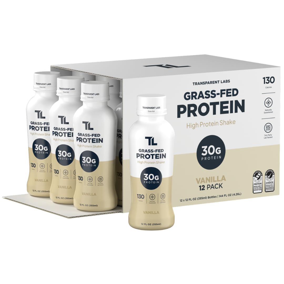 Transparent Labs Grass-Fed Protein Shake - Vanilla - 12 Pack Vanilla 144 Fl Oz (Pack of 1)