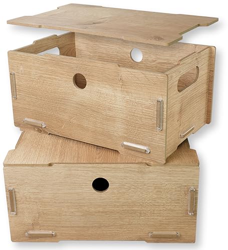 clipfritz   set de 2   Caja madera con Tapa Apilable   MDF   29x19x14 cm   Almacenaje para guardar juguetes   Cesta organizador baño   Storage Box   Cajas organizadoras armario   Almacenamiento