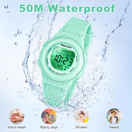 Image of SOCICO Kids Digital Watch 50M Waterproof & 7 Color Lights for Boys Girls