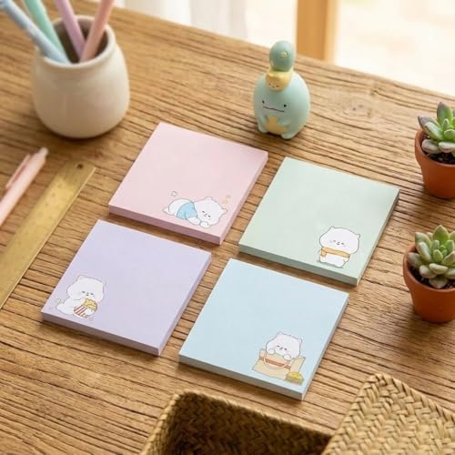 Image of Cute Cartoon Bear Sticky Notes | Pastel Memo Pad Set | Study & Office Use - Pack of 4 | 80 Sheets Per Pack | 3.15x3.15in Self-Stick Note Pads (Bear Sticky Notes)
