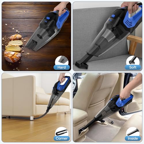 Image of UN1QUE Cordless Vacuum Cleaner for Car Use | Home Use, 8000Pa Suction Portable Rechargeable Car Vacuum Cleaner 2 in 1 with Steel Mesh Filter, 650ML Dustbin, 4 Nozzles, USB Rechargeable (Blue)