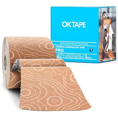 OK TAPE PRO Kinesiology Tape Uncut Roll, Elastic Physical Therapy Athletic Tape for Pain Relief, Muscle Support, Kinetic Tape, Water Resistant, 2in X 16.4ft -Beige Cover