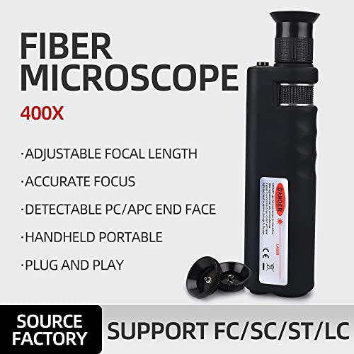 Image of Fiber Optic Magnifier Handheld 400x Fiber Optical Inspection Microscope LED Illumination Anti Slip Rubber 2.5mm SC /FC /ST /1.25mm LC Adapter