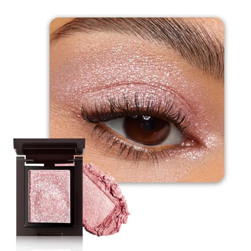 Image of WanTuoluo Sparkly Eyeshadow Palette for Women, Single Monochrome Eye Shadow Makeup, Shiny Pressed Cream Powder, Blendable Natural sombras para ojos, Holographic,Vegan,Travel (01-Glitter-Light Pink)