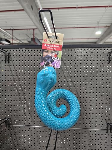 Flamingo Sneaky Snake – Snackspielzeug für Hunde – Türkis – 17 × 16,2 × 4,3 cm – Aus TPR mit Squeaker – Befüllbar für interaktives Spiel