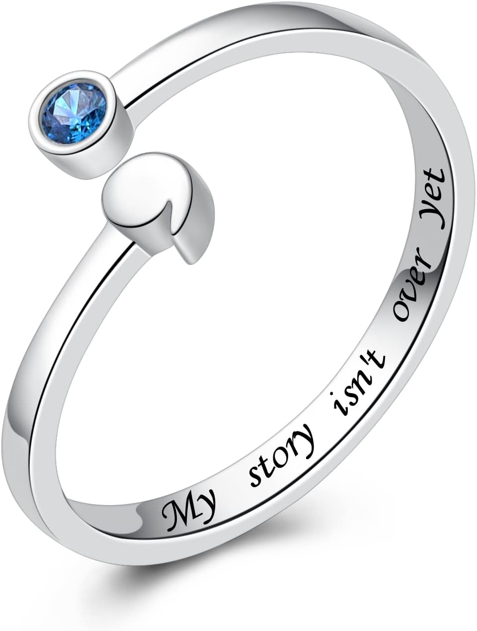 925 Sterling Silver Rings, My Story Isn't Over Yet Ring Adjustable Open Rings Semicolon Jewelry for Women Inspirational Gift