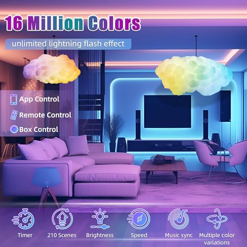 Image of Cloud LED Lights for Bedroom - Aesthetic Mood Light with Music Sync App Control Wall Light, 3D Ceiling Lamp Color Changing Strip Lights for Kids Room Decorations