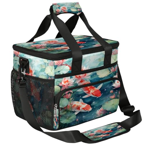 Lotus and Leaf Insulated Picnic Backpack Lunch Box for Women Men Picnic Basket Tote Lunch Bag Picnic Bag Portable Lunch Bags for Picnic, Beach, Work, Trip,Office, Camp Kois Carps Family