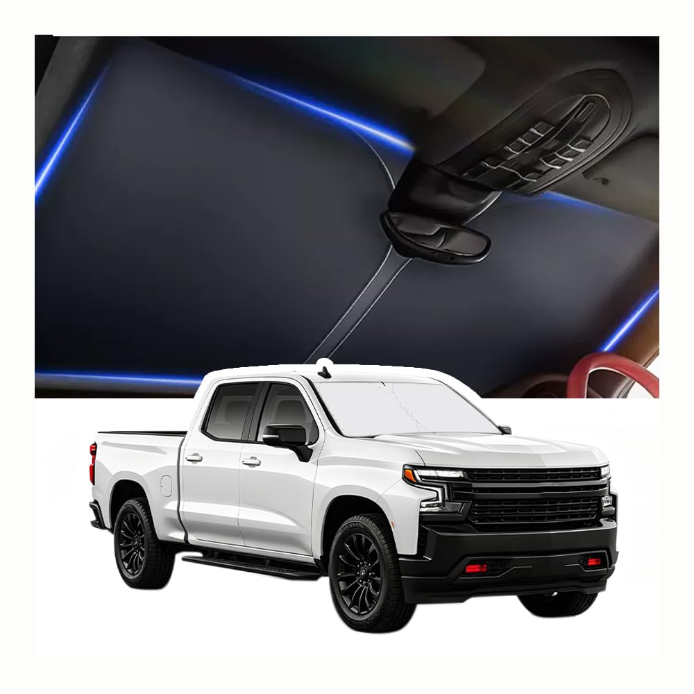 Car Windshield Sun Shade Compatible with Chevrolet 2019-2026 Silverado 1500,Oxford Cloth Sun Shade for Car Windshield with Foldable Design,Windshields Cover Suns Shades with Storage Bag for Chevrolet Silverado 1500 2019-2026