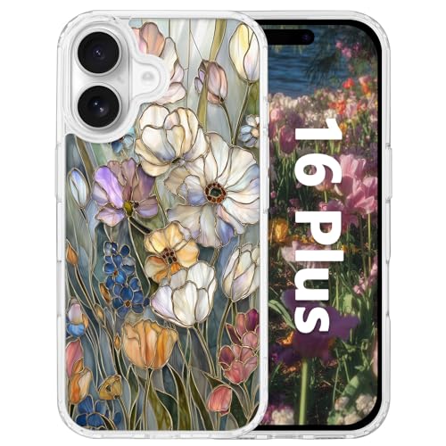 Coque iPhone 16 Plus transparente antichoc avec aimant MagSafe et motif fleurs