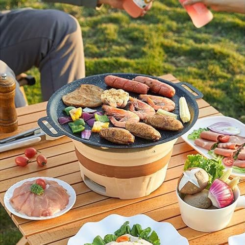 Unoschrim UNOUS-01900-LH Nonstick Grill Pan, Cast Iron Hot Grill, 12 Inch Granite Coating Circular Grill Pan, Round Frying Pans thumb #4