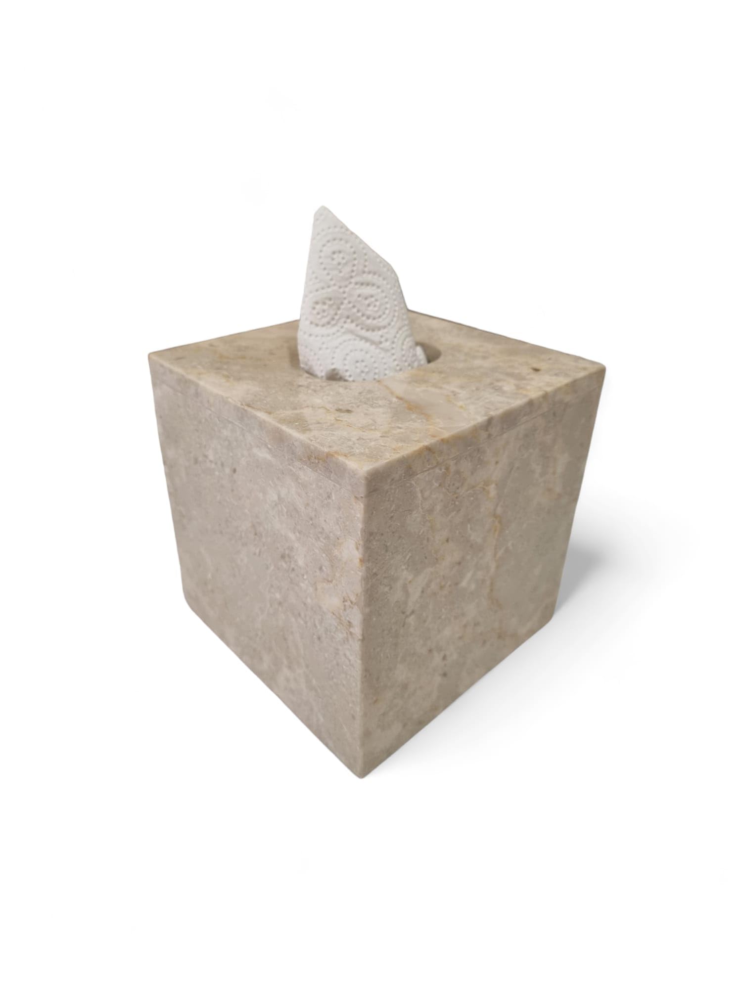 Marmor Taschentuchbox - Naturstein Kosmetiktuch Halter - Tuchbox aus beigem Stein für Badezimmer, Wohnzimmer, Flur etc.