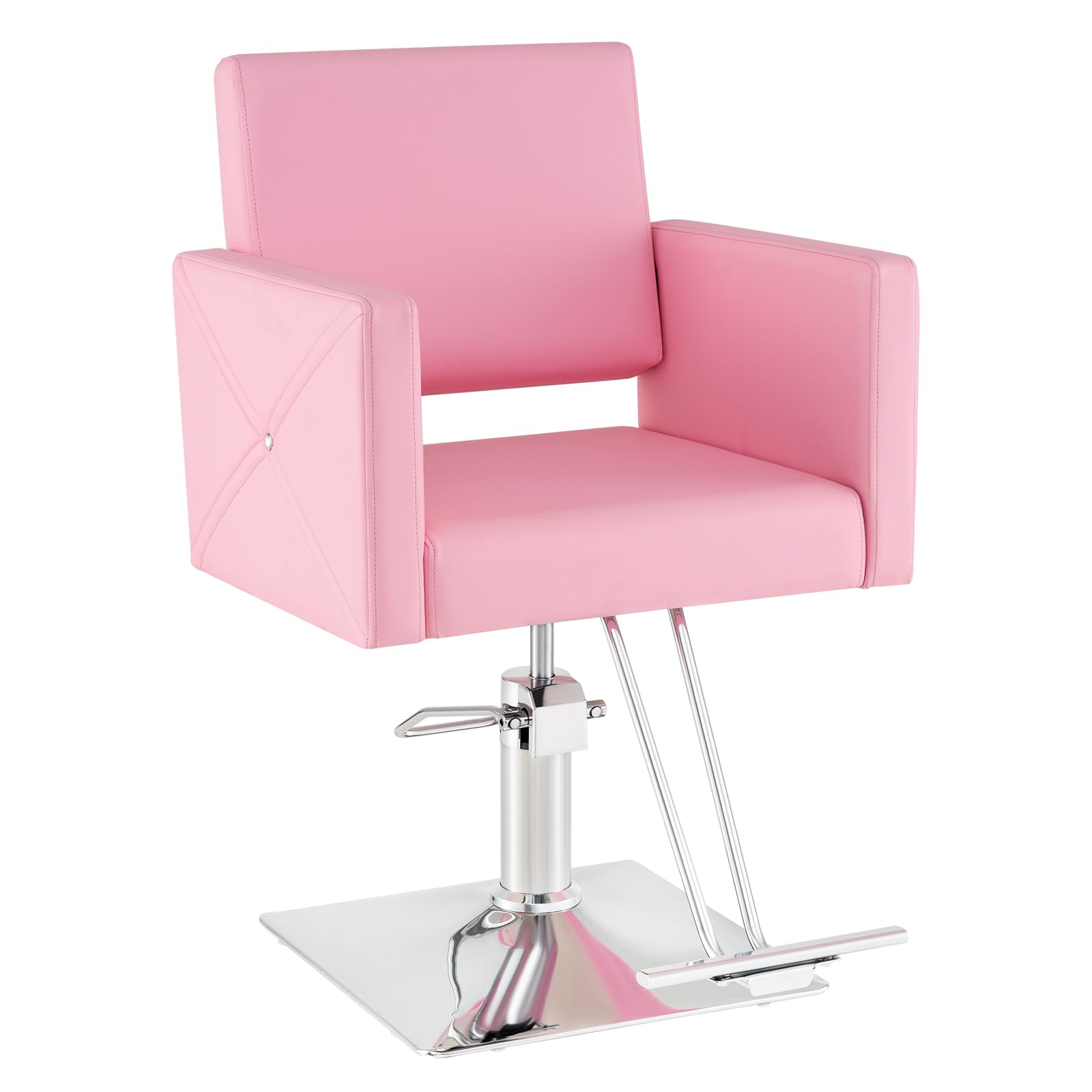 COSTWAY Silla de Peluquería con Bomba Hidráulica, Silla de Peluquería con Giro de 360°y Base Galvanizado, Altura Ajustable de 15 cm,Capacidad 150 kg, Silla de Salón Belleza para SPA, Barbería (Rosa)
