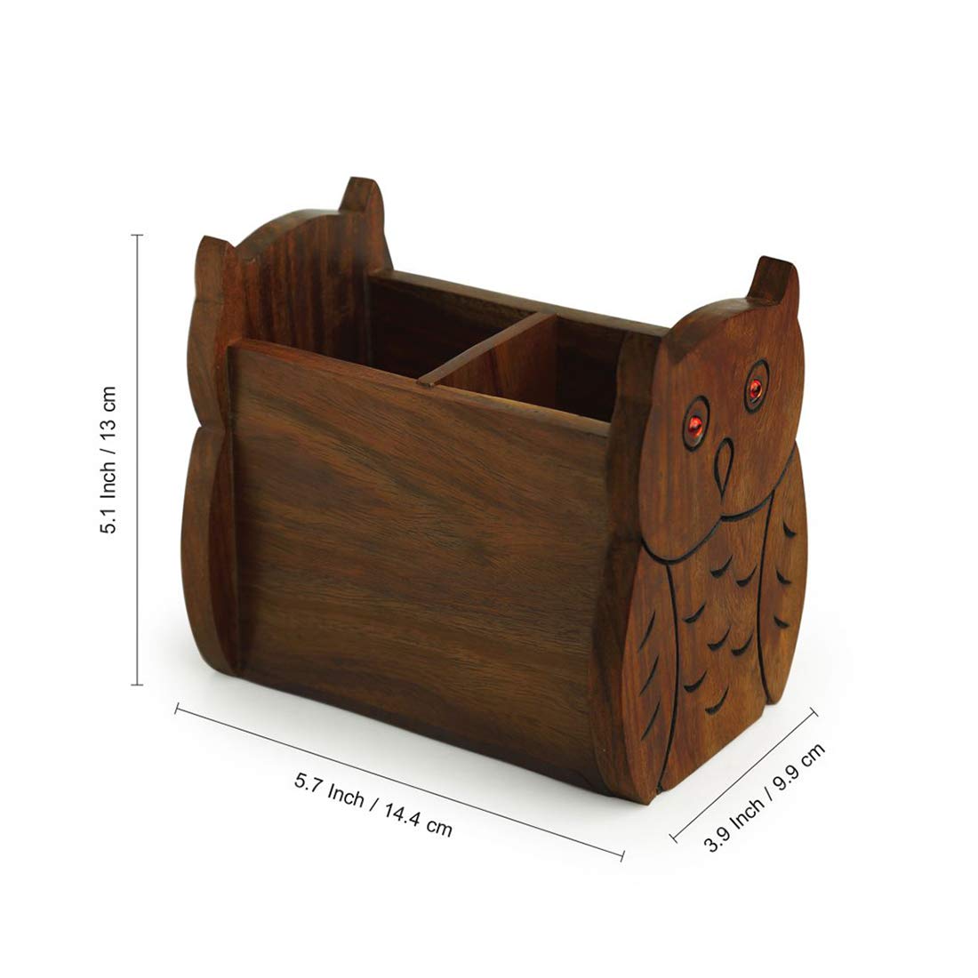 ExclusiveLane 'The Delightful Owls' Cutlery Cum Stationery Holder In Sheesham Wood - Cutlery Stand for Kitchen Dining Table Wooden Cutlery Spoon Stand Napkin Tissue Holder Kitchen Organiser Tableware 3