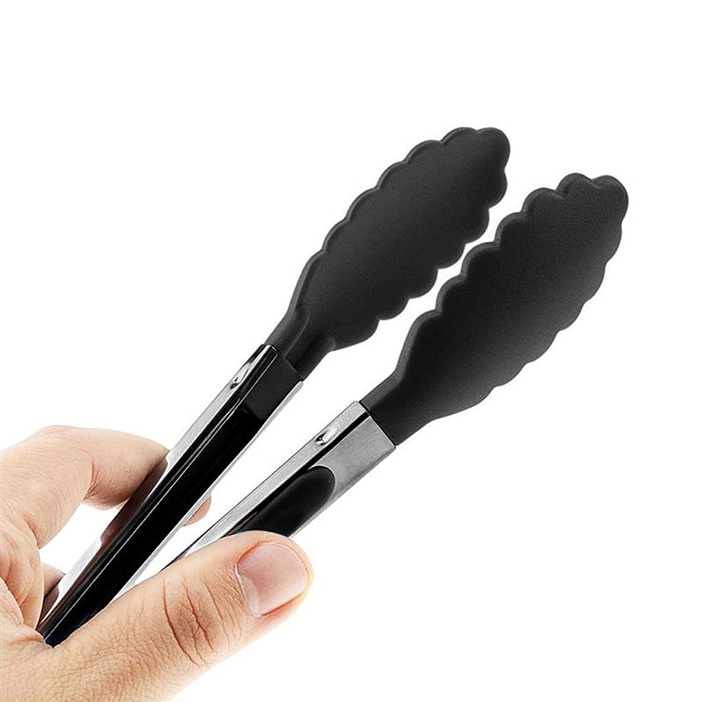 Silikon-Küchenzangen, Mehrfarbige Küchenzange mit Edelstahlverschluss und Silikonspitzen(Black)