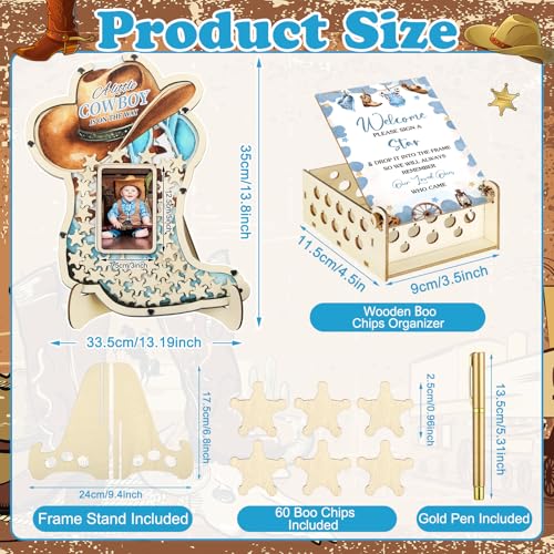 Image of Wenqik 63 Pcs Cowboy Boot Baby Shower Guest Book Alternatives Set Baby Shower Decorations with Photo Frame Sonogram Frame Keepsake 60 Wood Slices Guest Book for Birthday