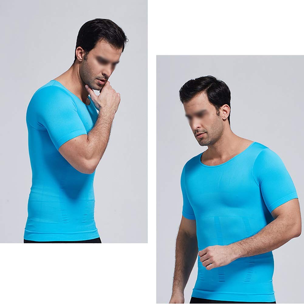 G&F Męska modelująca sylwetkę kompresyjna ukrywa brzuch piwo z krótkim rękawem bielizna modelująca brzuch kontrola elastyczna (kolor: Niebieski, rozmiar: XL)