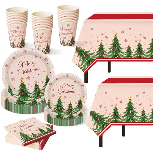 Childom Christmas Party Supplies,102 Pcs Xmas Tree Themed Party Set,Christmas Decoration Dinnerware...