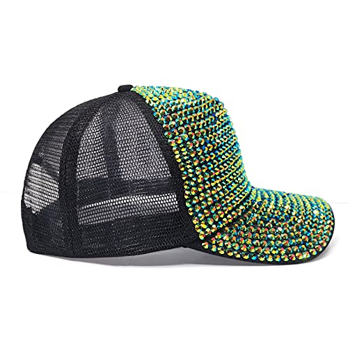 Bling Baseball Cap For Women With Full Diamond Design Adjustable Ladies Baseball Travel Cap (Green) #TOP1