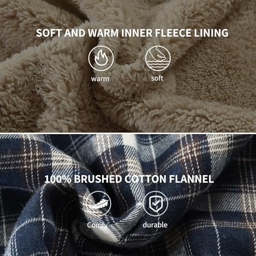 Image of Men's Sherpa Cotton Flannel Shirt Jacket Plaid Button Coat Pocket
