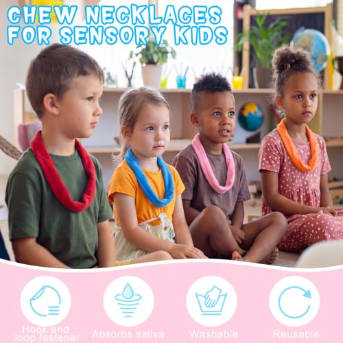 Image of Henoyso 12 Pack Sensory Chew Necklaces Kids Soft Terry Cloth Oral Motor Teething Toys for Boys Girls, Reusable Chewy Jewelry for Focusing & Calming (Solid Style,Cute Color)
