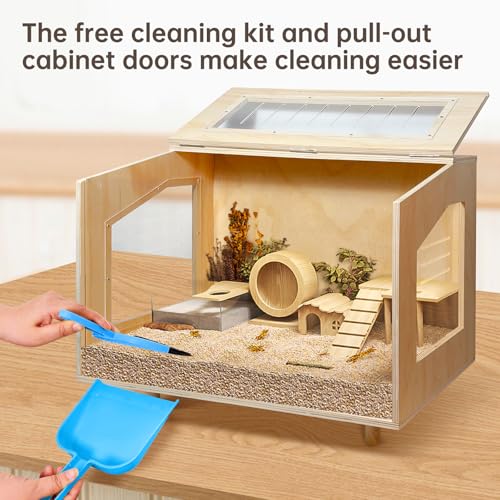 Wooden Hamster Cage - 24 inch Guinea Pig Cage Clear Small Animal cage with Open top Hamster Habitat Wooden Frame with Acrylic Panel - Image 5