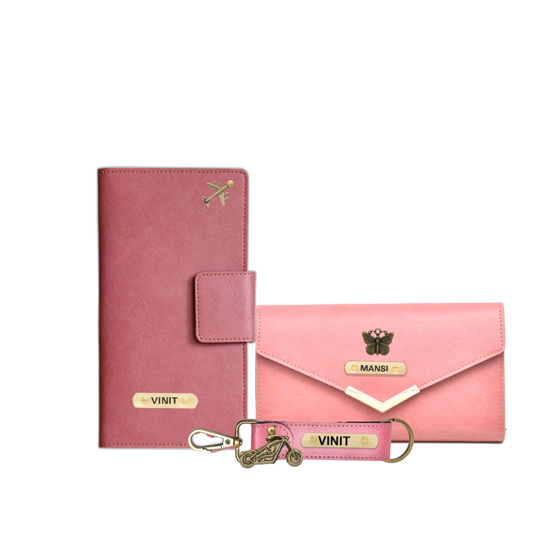 your gift studio Customized Ladies Purse Gift Set for Women | Customized Lady Wallet, Travel Wallet and Keychian Gift Combo | Anniversary, Birthday Gift Set for Women (Pech)-picture-22