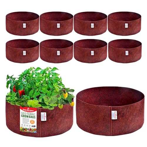 Image of Casa De Amor 350 GSM Geo Fabric Round Plant Grow Bag for Gardening (Maroon) (12x6, Pack of 10)