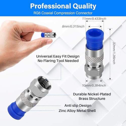 10 Conectores de Compresión RG6 Coaxial F-Type miniatura 2