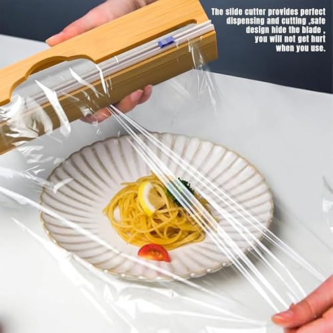 15¡± Bamboo Plastic Wrap Dispenser with Cutter ¨C Aluminum Foil Dispenser with Cutter for Kitchen ¨C Kitchen Wrap Dispenser for Plastic Wrap, Parchment Paper Roll, Fits Rolls Up to 15 Inches