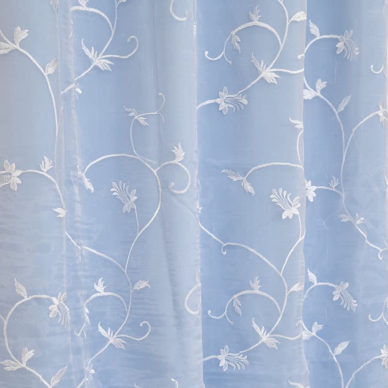 Image of 2 in 1 Embroidery Transparent Polyester Door Curtain with 80% Blackout Set of 2 Pieces(9 Feet, White Embroidery+Sky Blackout)