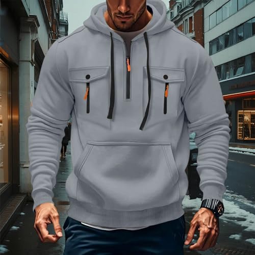 Mens Hoodies Outdoor Quarter Zip Pullover Hooded Sweatshirt with Pockets Casual Plus Size Tactical Hoodie 20252
