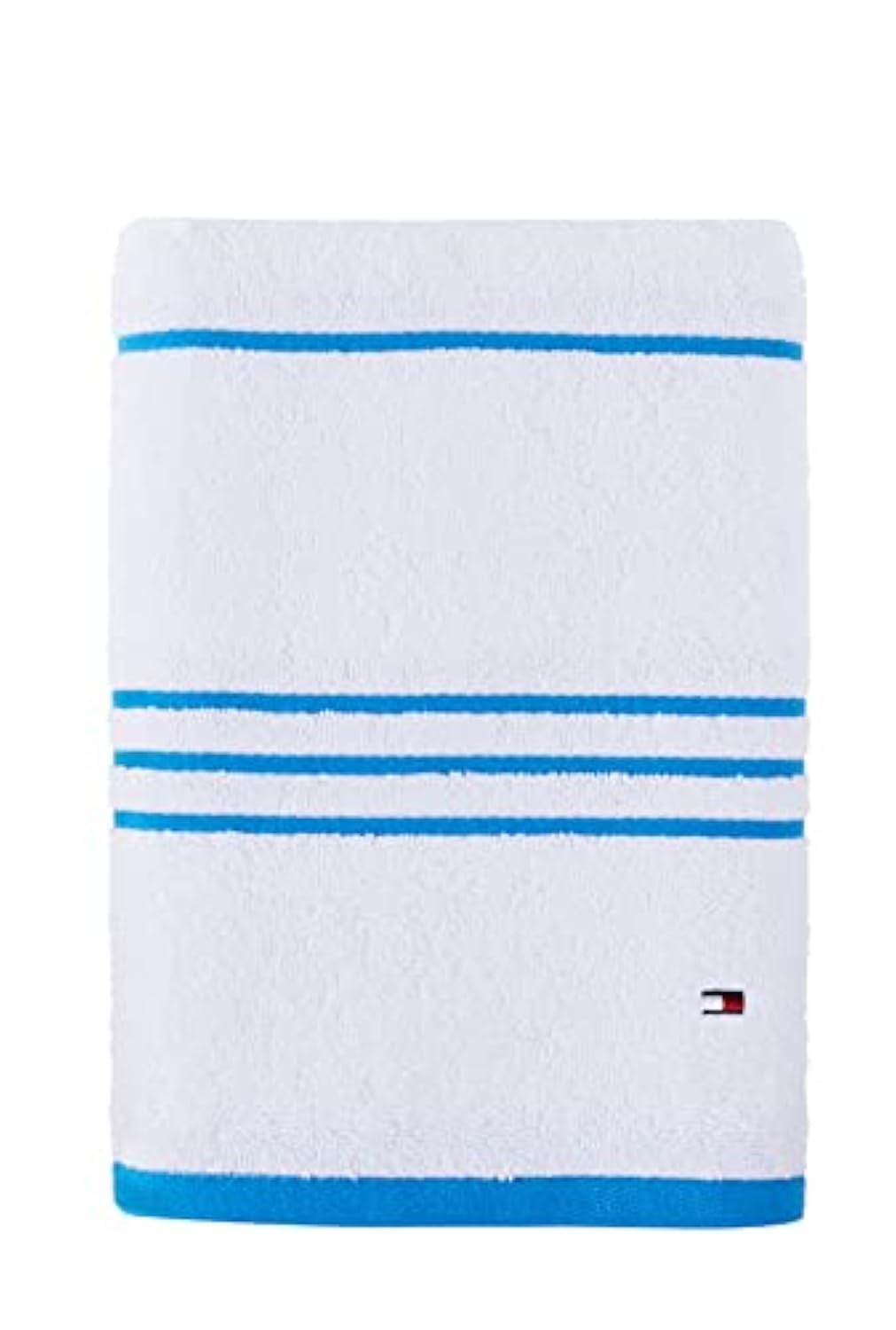 Tommy Hilfiger Nowoczesny amerykański ręcznik kąpielowy w paski, 76 x 137 cm, 100% bawełna 574 g/m2 (biały/szwedzki niebieski)