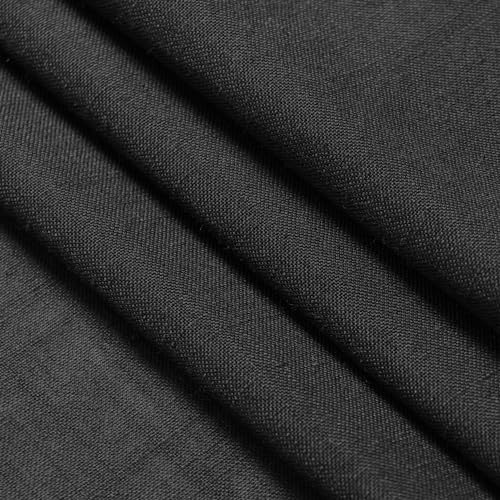 Image of Black Linen Short Curtains W38xL45 Inch Long for Living Room | Semi Sheer Light Filtering Privacy, Back Tab Rod Pocket Muslin Look Window Drapes for Bedroom, Boho Farmhouse, 2 Panels