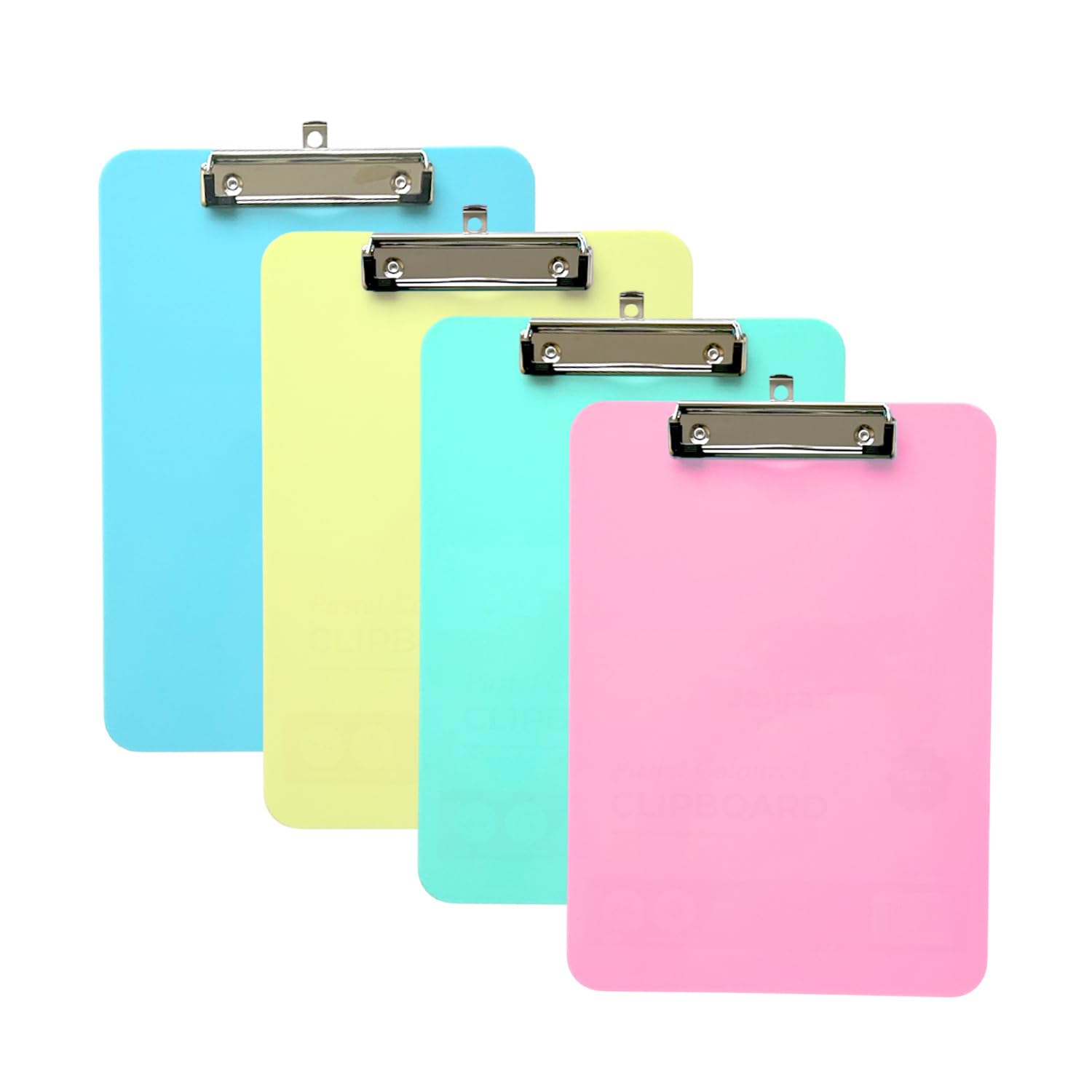 Pack of 12 A4 Assorted Pastel Coloured Plastic Clipboards with Metal Clip and Round Corner