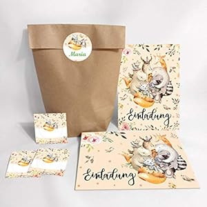 JuNa-Experten Lot de 12 cartes d’invitation pour anniversaire d’enfant fille garçon animaux de la forêt avec 12…