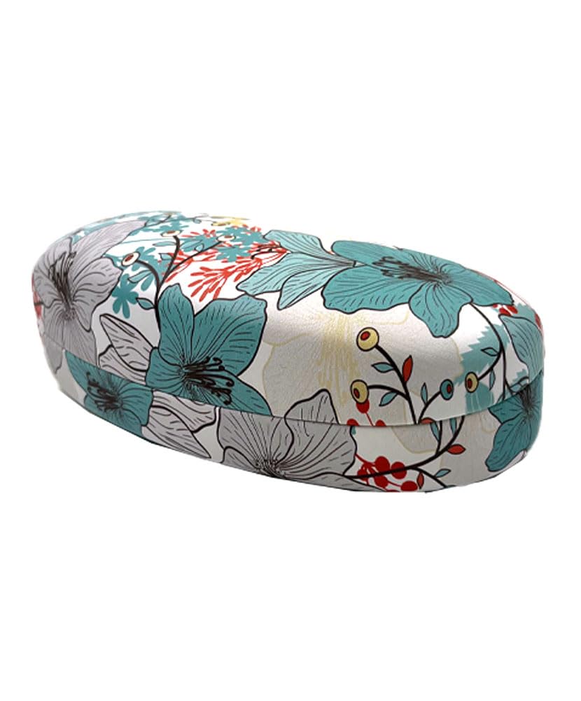 JAVOedgeFloral Pattern Extra Large Clam Hard Shell Protective Oversized Curved Sunglasses/Eyeglasses Case with Cloth