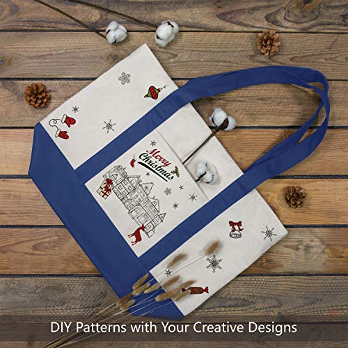 Image of TOPDesign 1-Pack Canvas Tote Bag with an External Pocket, Reusable Grocery Shopping Bag, Top Zipper Closure, Daily Essentials (Blue /Natural)