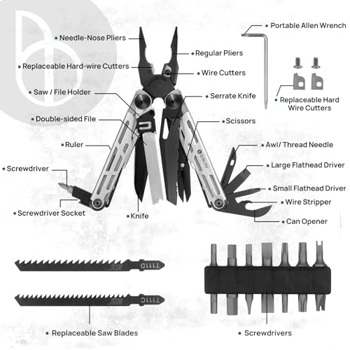 BIBURY Multitool Pliers Pro BI2045, Foldable Multitools with Replaceable Wire Cutters and Saw, Stainless Steel Multi Tool w/Upgraded Scissors and Screwdriver Set, Ideal for Camping, Hiking, Survival - Image 4