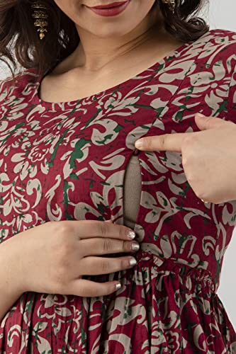 Image of Women's Cotton Anarkali Comfortable Maternity Feeding Kurta Dress with Zippers