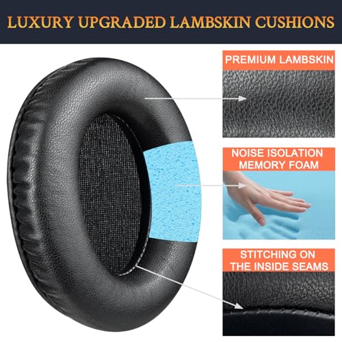 Image of SOULWIT Lambskin Earpads for HyperX Cloud (2 /3 /3S /1 /Pro) - Black | Also for Cloud (Flight /Flight2 /Stinger /Stinger2 /Stinger 2 Core /Core), CloudX (Stinger /Flight) Headset