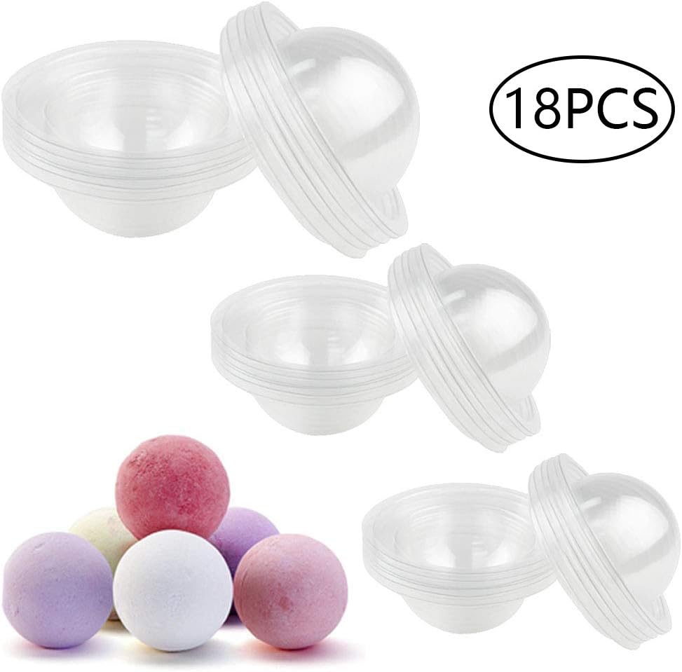 JUSLIN Bath Bomb Mold - 18 Set 3 Sizes DIY Plastic Bath Bomb Mold with 100 Shrink Warp Bags for Homemade Bath Bombs (B)