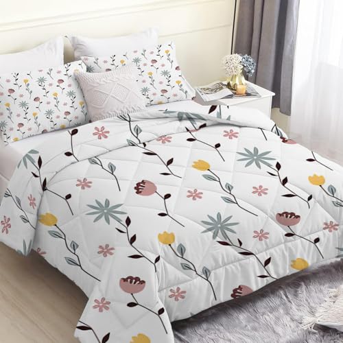 FamHarbor Juego de edredón floral individual de 7,5 tog, juego de edredón reversible sin funda, suave y cómodo para todas las estaciones (135 x 200 cm) con 2 fundas de almohada B196
