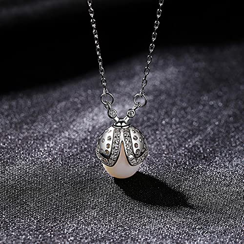 LOKILOKI Collier Pendentif en Forme De Coccinella 925 en Argent Sterling Perle Naturelle Bijoux Fins pour Les Femmes Datant De Noël
